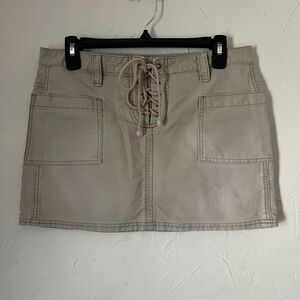 Vintage Y2K American Eagle Lace Up Mini Skirt Beige Cotton Mall Goth Size 4